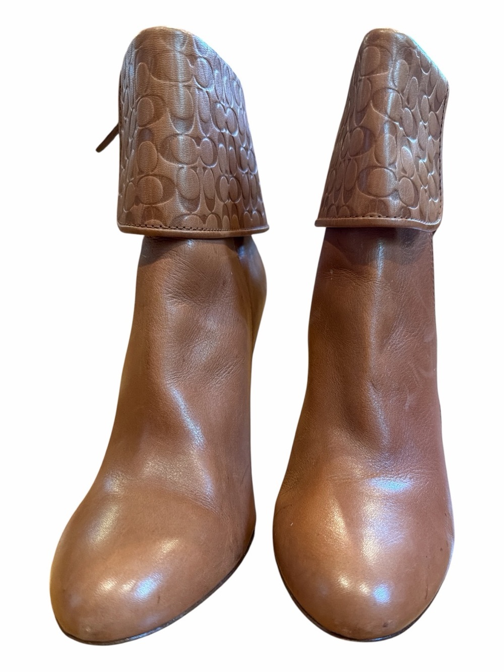 Coach Burnt Orange Leather Fold-Over Cuff Ankle Booties - Picture 4 of 7